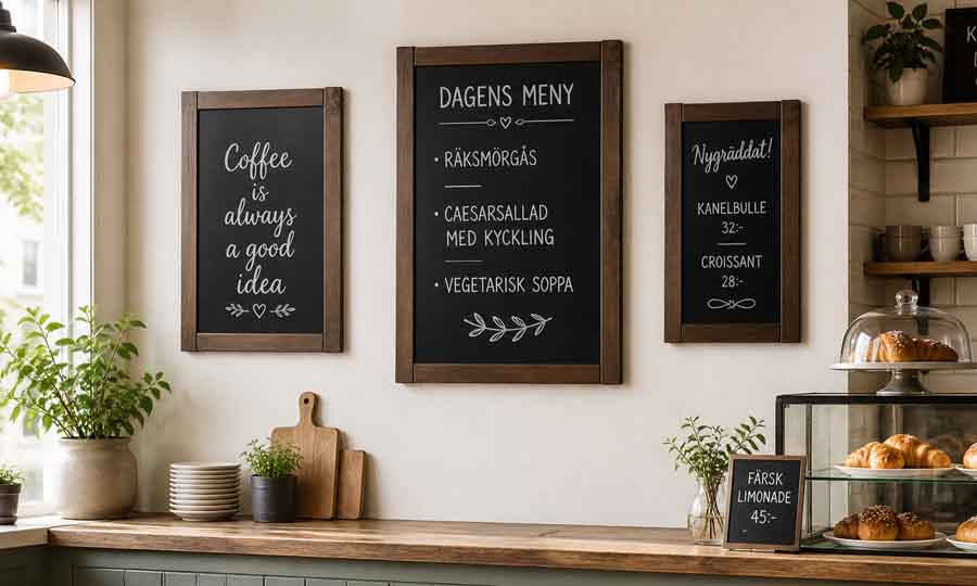 Väggtavlor i griffel och griffelramar för café och restaurang